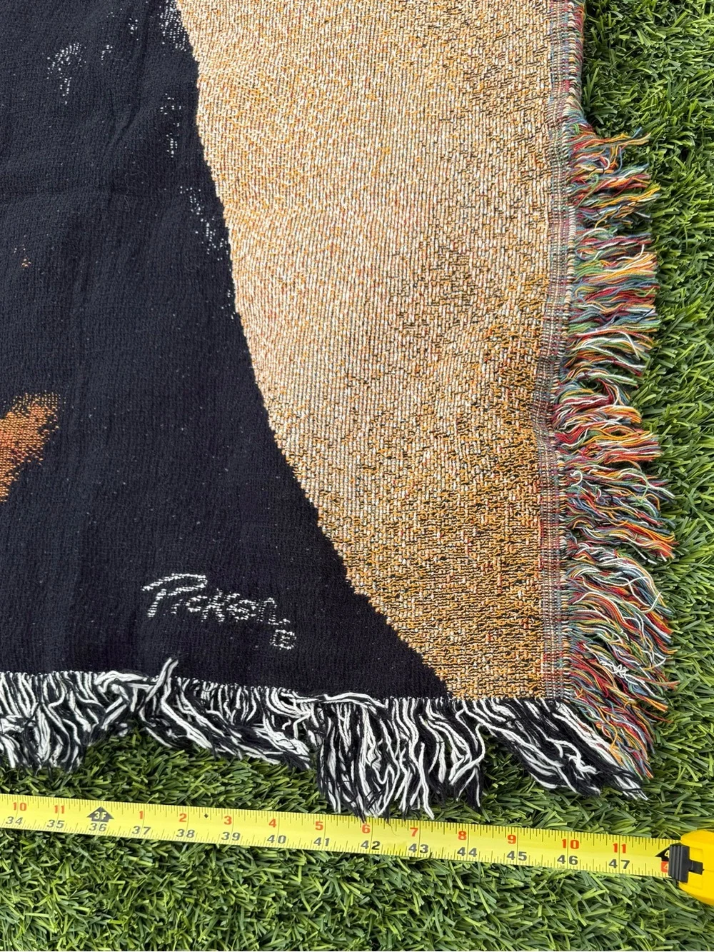 Vintage Rottweiler Dog Woven Tapestry Throw Blanket Fringed 58x46 Signed Pakel